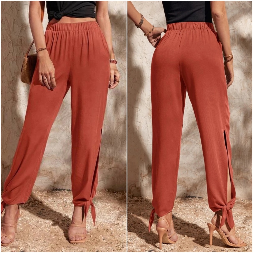 Luxe Solid Split Leg Tie Jogger Pants - Picture 6 of 8